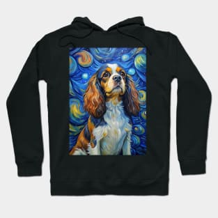 Cavalier King Charles Spaniel Dog Breed Painting in a Van Gogh Starry Night Art Style Hoodie